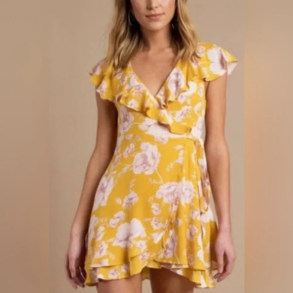 Free People yellow floral wrap dress size small - Picture 1 of 7